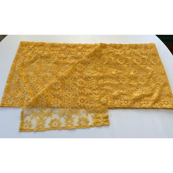 Vintage 70s net mesh valance, rod heading, golden yellow single panel - Picture 5 of 5